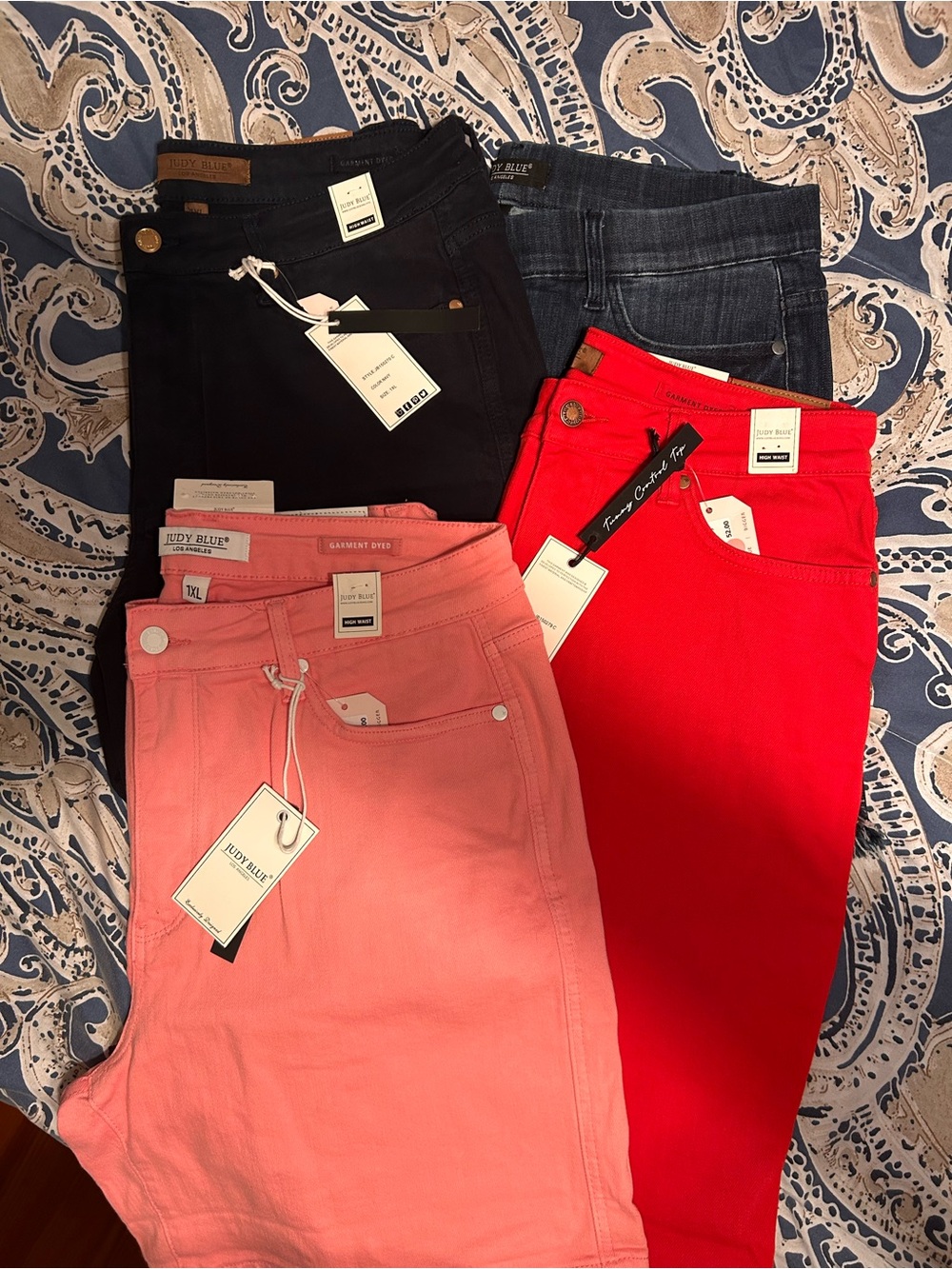 Judy Blue High-Rise Jeans in Pink, Red, Black & Dark Blue